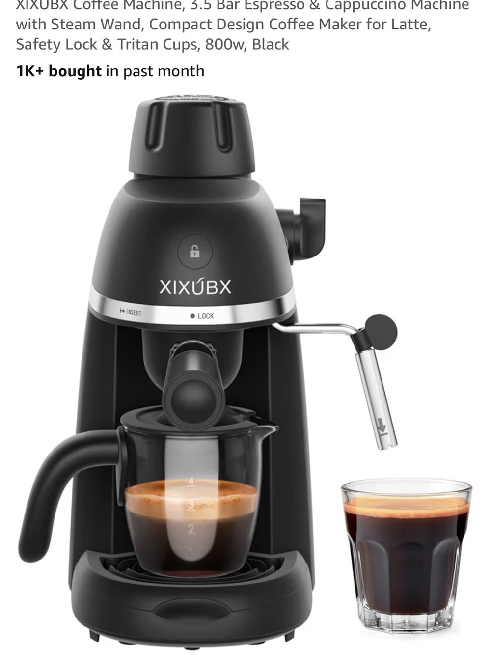 Black Espresso & Cappuccino Machine with Steam Wand